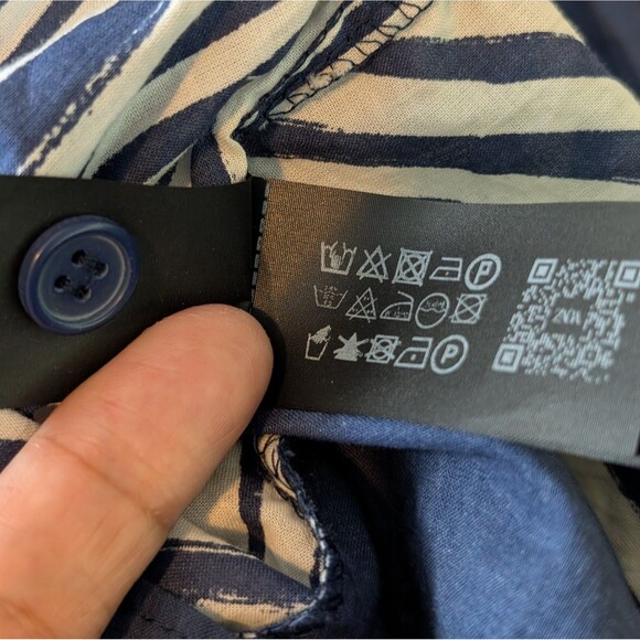 Zara Size S Maxi Shirt Dress Geometric Blue Collared Button Down Casual Chic - Picture 9 of 11